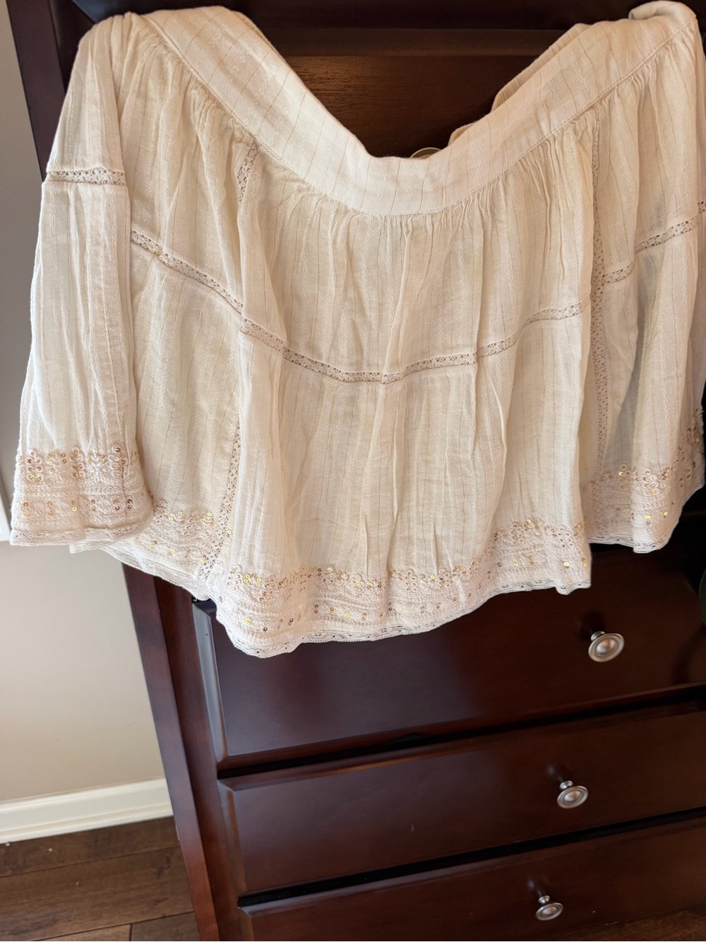 American Eagle Outfitters Cream Tiered Eyelet Skater Skirt